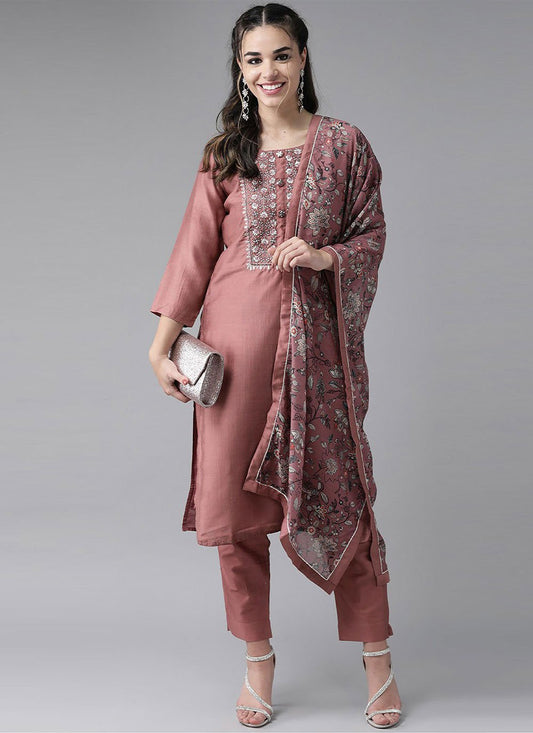 Salwar Suit Cotton Muslin Peach Embroidered Salwar Kameez