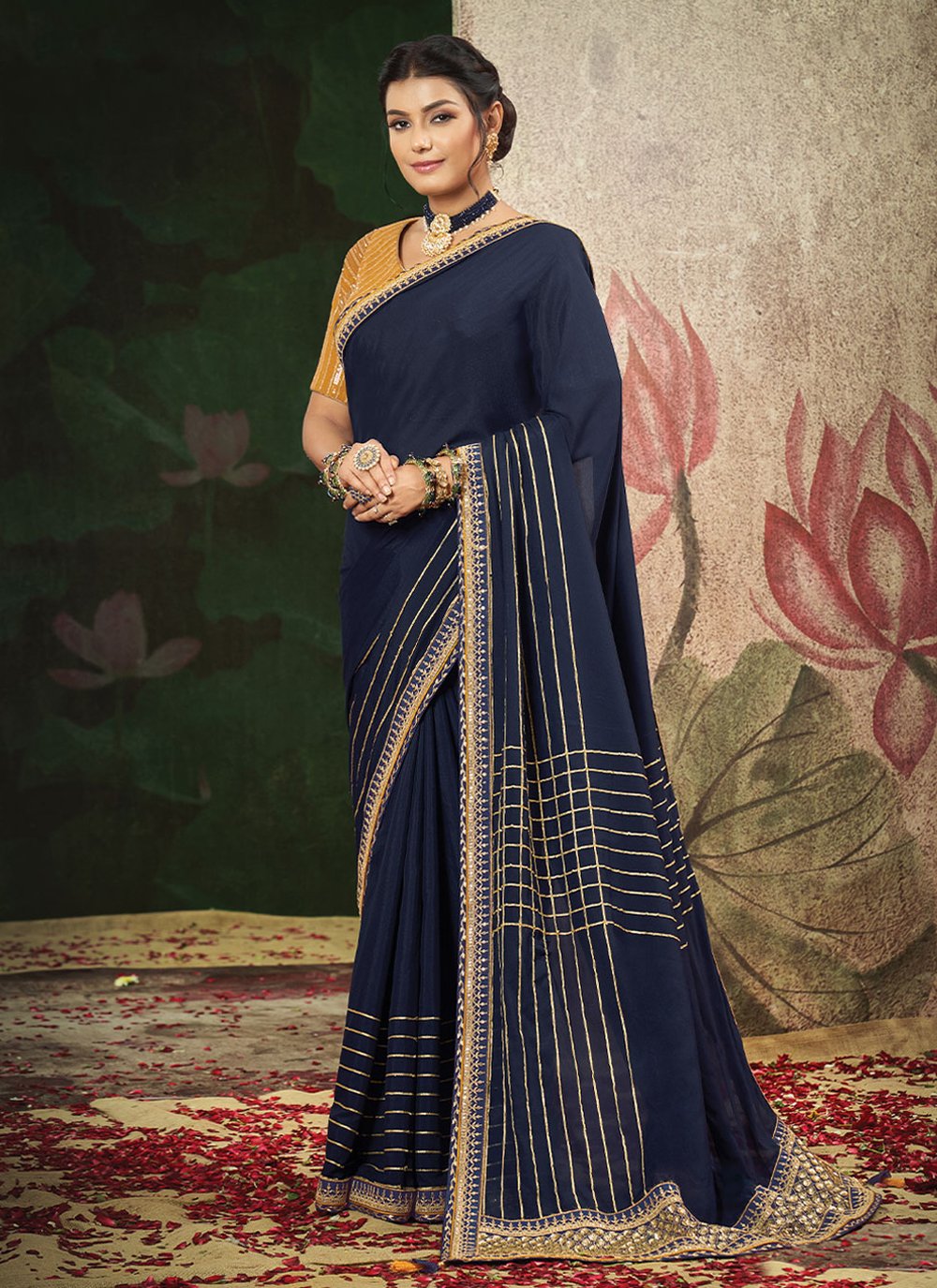 Classic Crepe Silk Blue Embroidered Saree