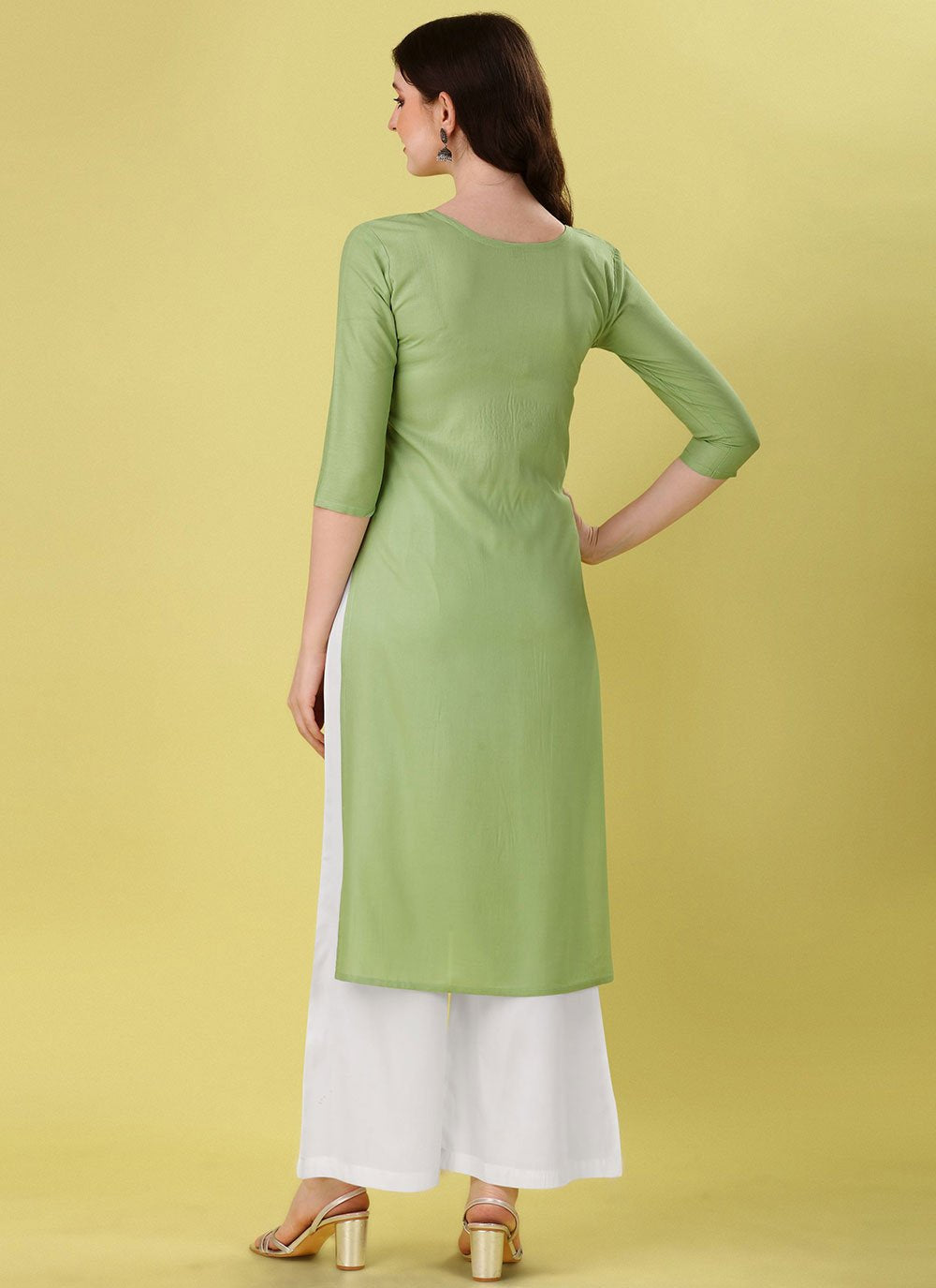 Designer Kurti Rayon Green Embroidered Kurtis