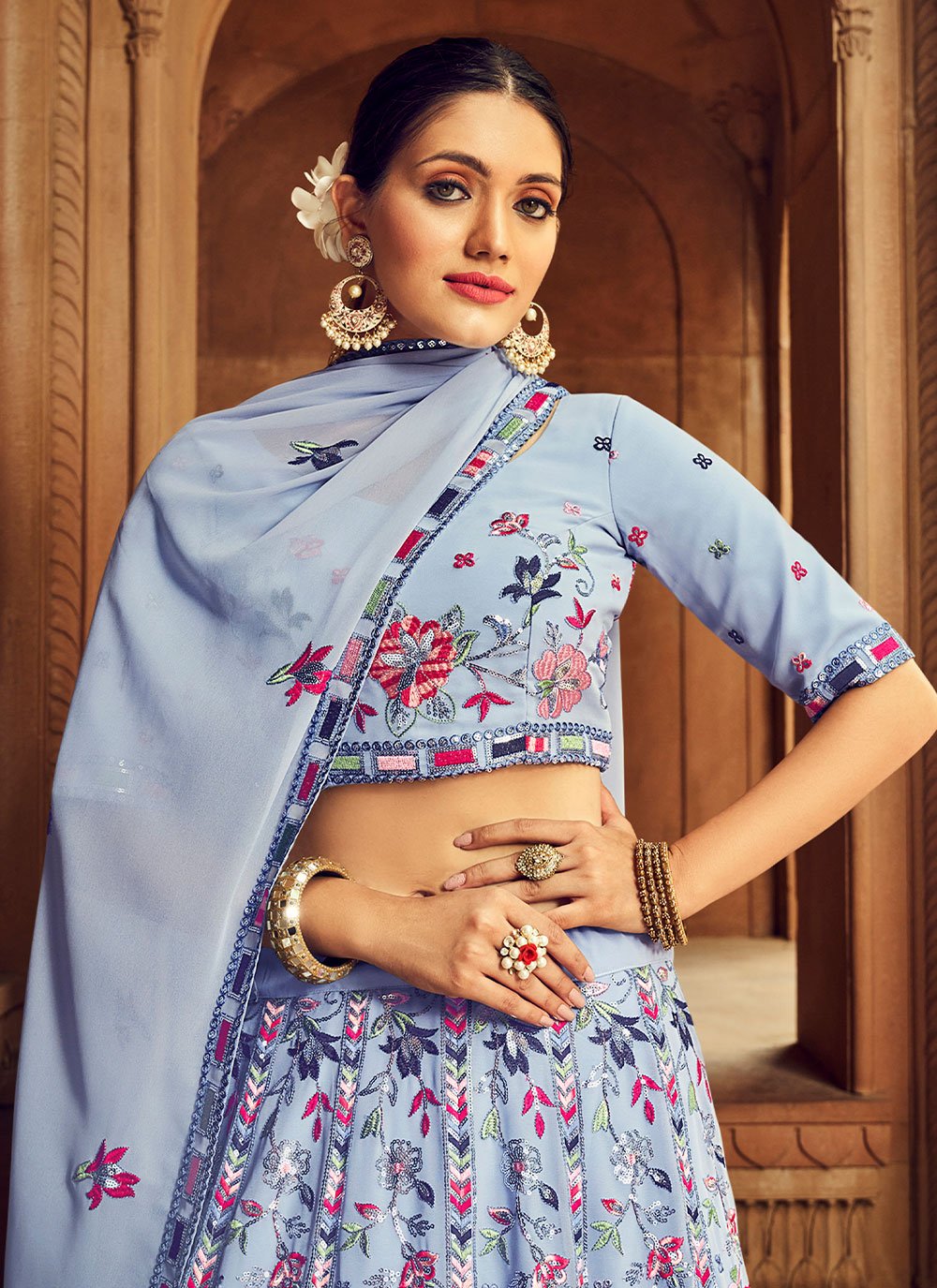 Lehenga Choli Georgette Blue Embroidered Lehenga Choli