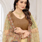 Classic Net Brown Yellow Cord Work Saree