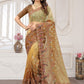 Classic Net Brown Yellow Cord Work Saree