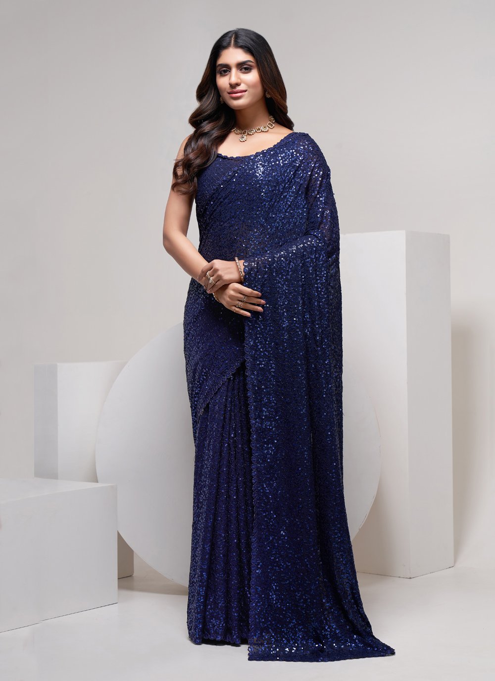 Trendy Saree Georgette Blue Embroidered Saree