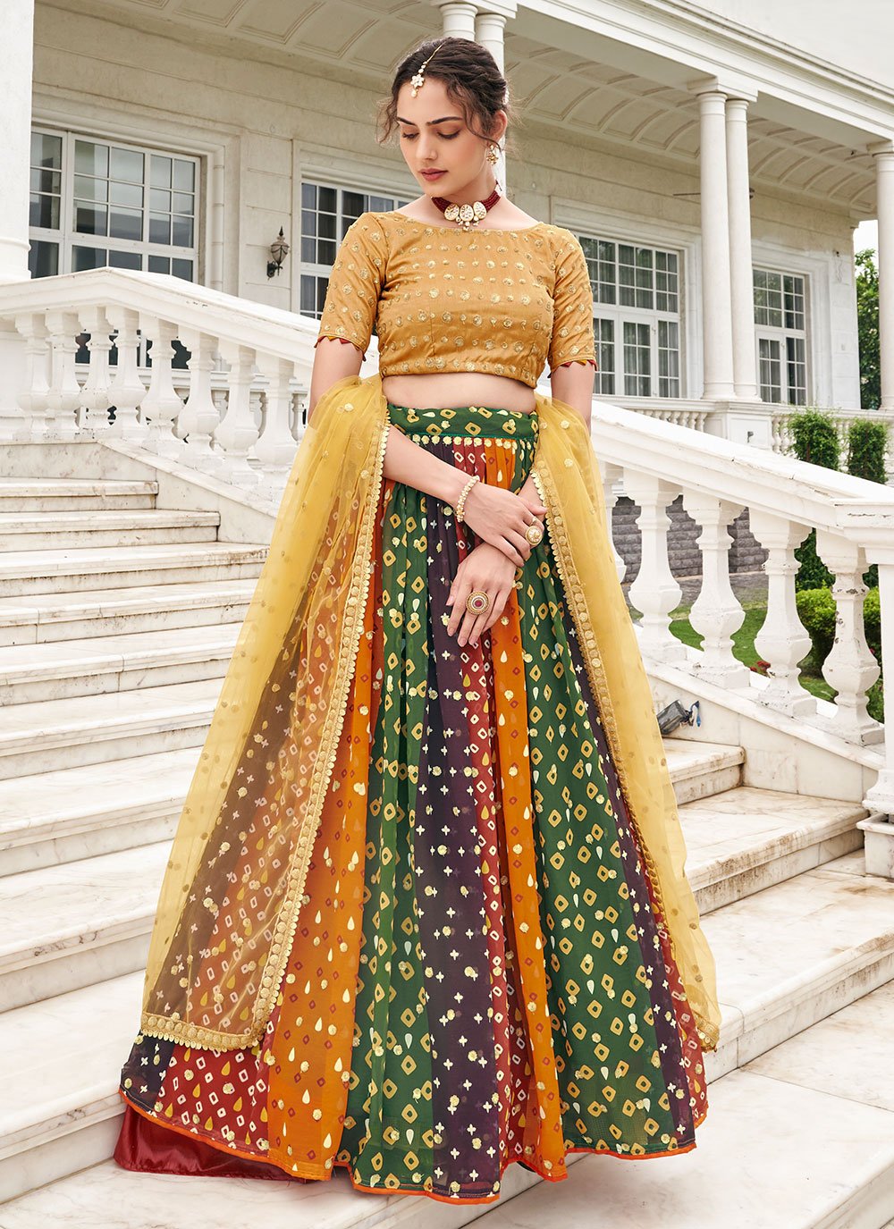 Lehenga Choli Faux Georgette Multi Colour Embroidered Lehenga Choli