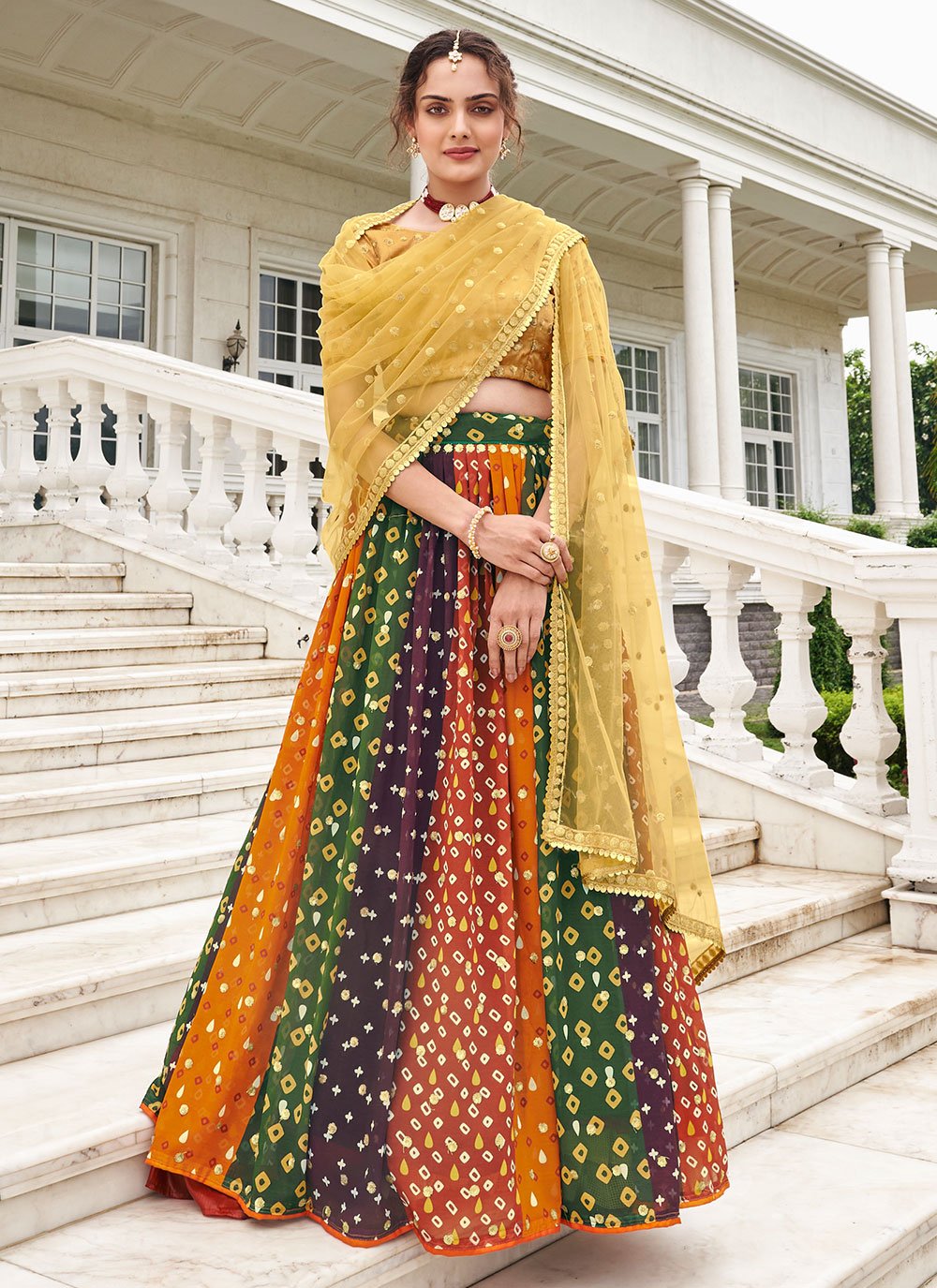 Lehenga Choli Faux Georgette Multi Colour Embroidered Lehenga Choli