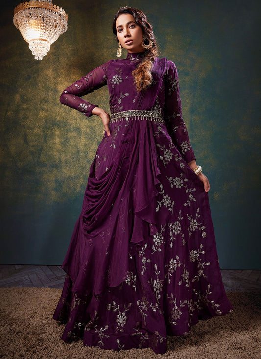 Gown Silk Purple Sequins Gown