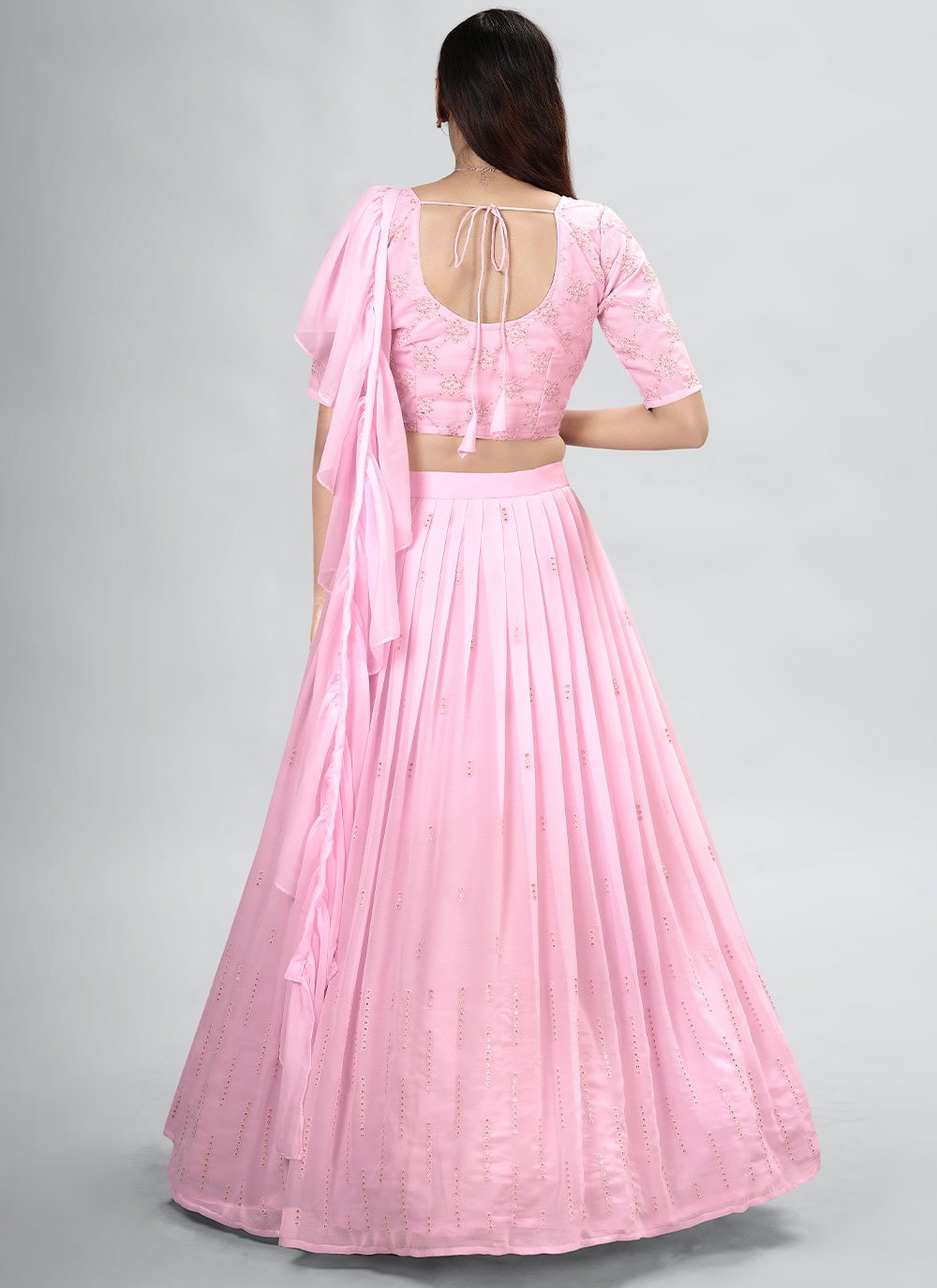 A Line Lehenga Georgette Pink Sequins Lehenga Choli