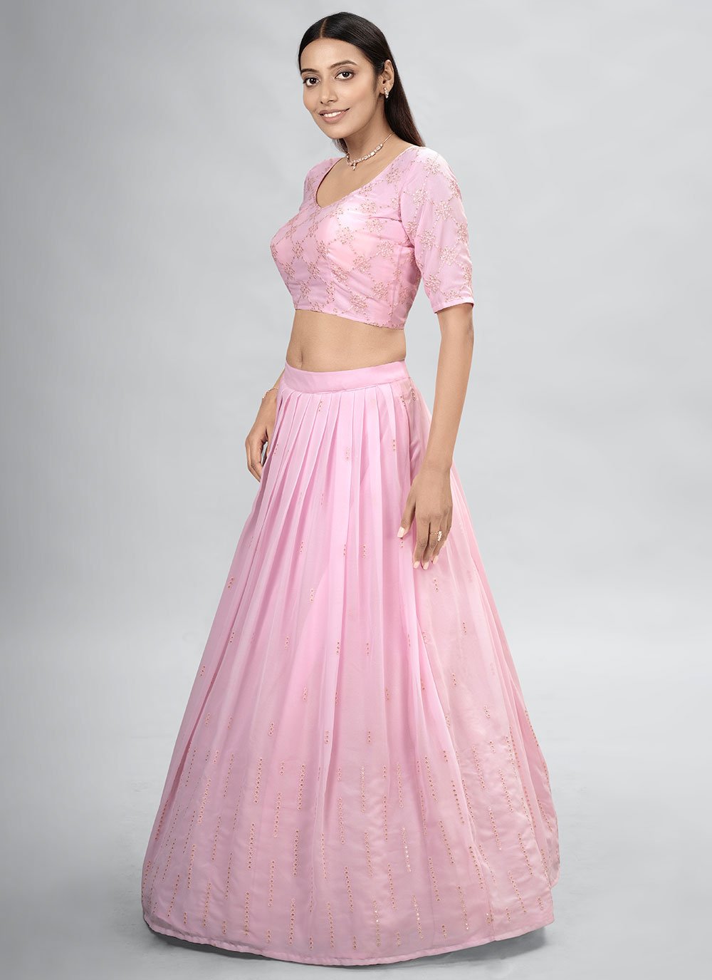 A Line Lehenga Georgette Pink Sequins Lehenga Choli