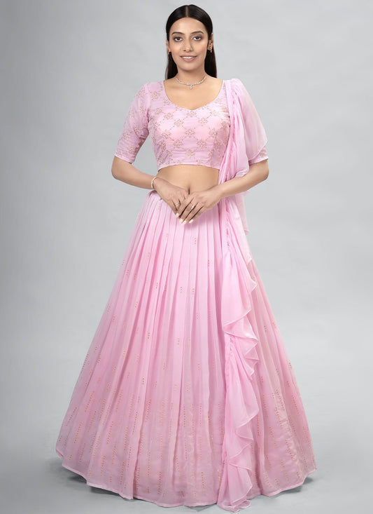 A Line Lehenga Georgette Pink Sequins Lehenga Choli