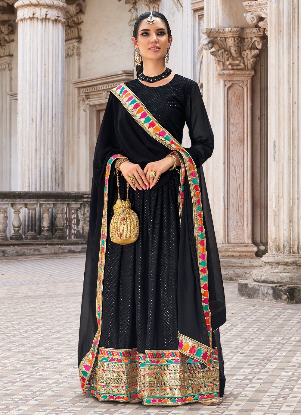 Anarkali Suit Georgette Black Embroidered Salwar Kameez