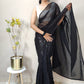 Contemporary Georgette Black Sequins Saree