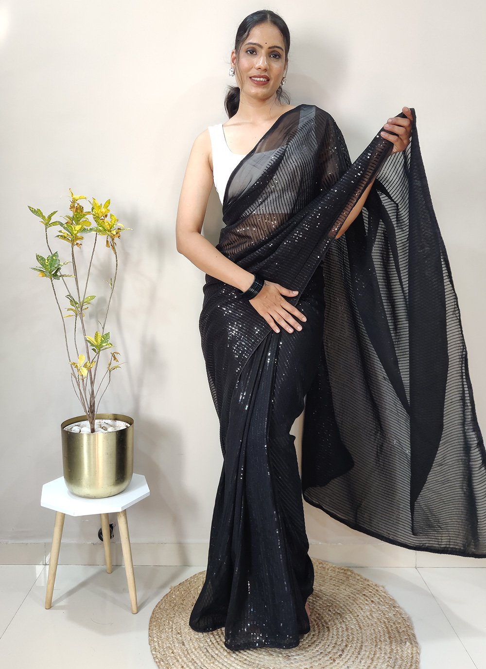 Contemporary Georgette Black Sequins Saree