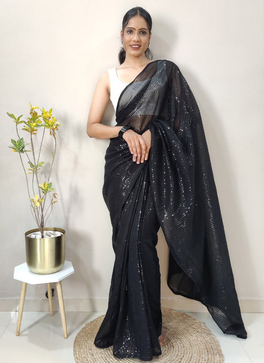 Contemporary Georgette Black Sequins Saree