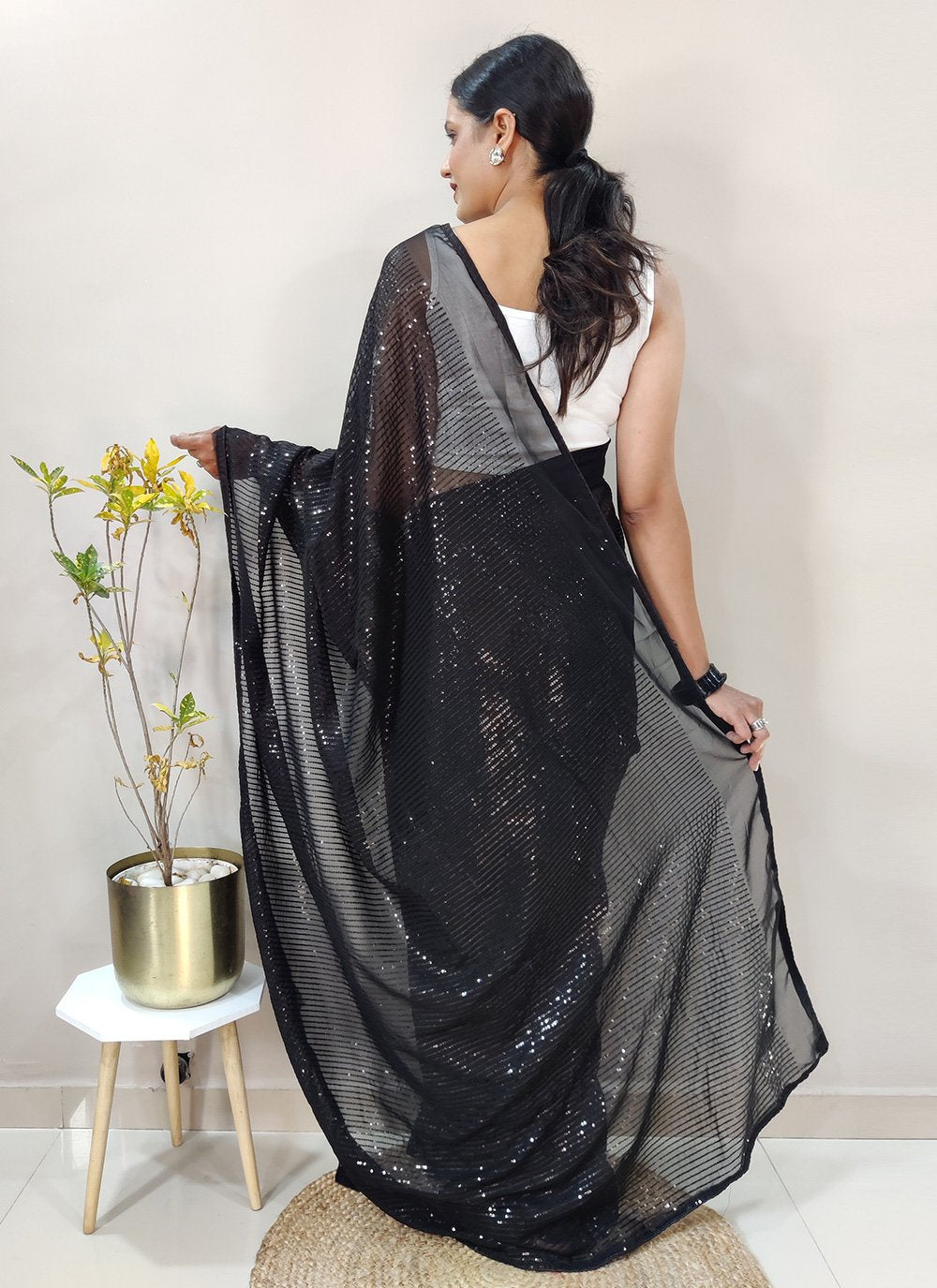 Contemporary Georgette Black Sequins Saree