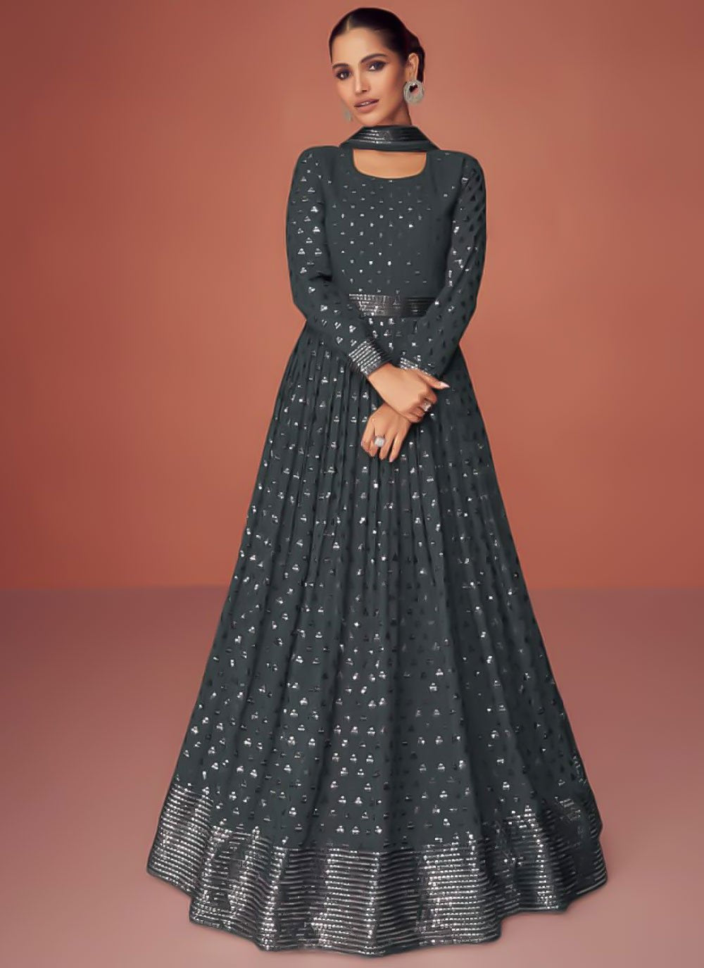 Salwar Suit Georgette Black Embroidered Salwar Kameez