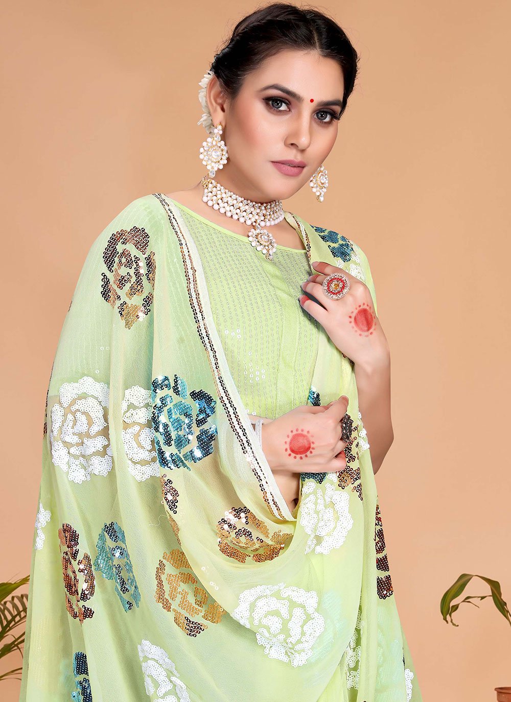 Classic Georgette Green Embroidered Saree