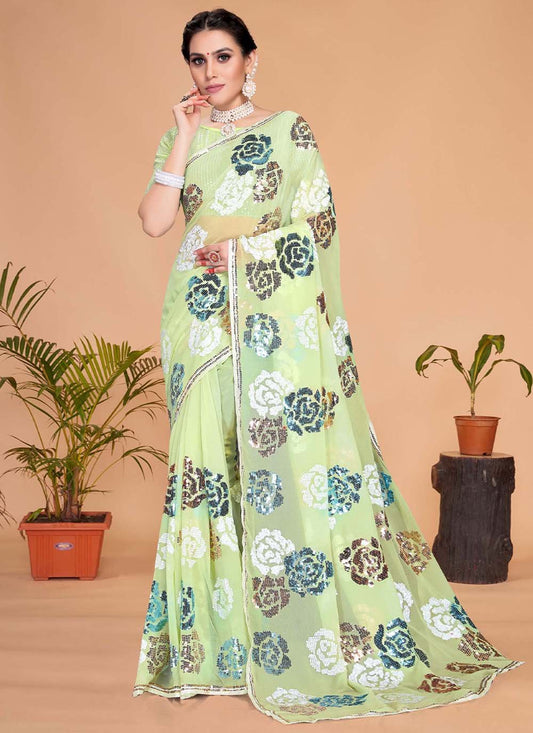 Classic Georgette Green Embroidered Saree