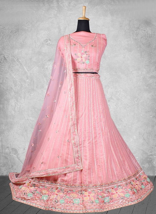 Lehenga Choli Georgette Pink Embroidered Lehenga Choli