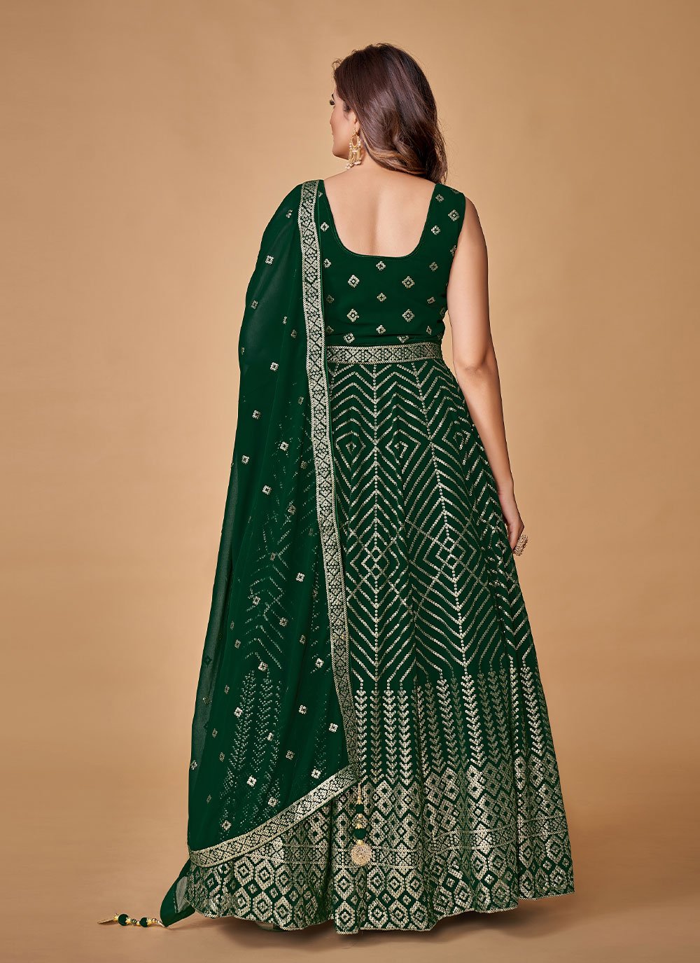 Gown Georgette Green Sequins Gown