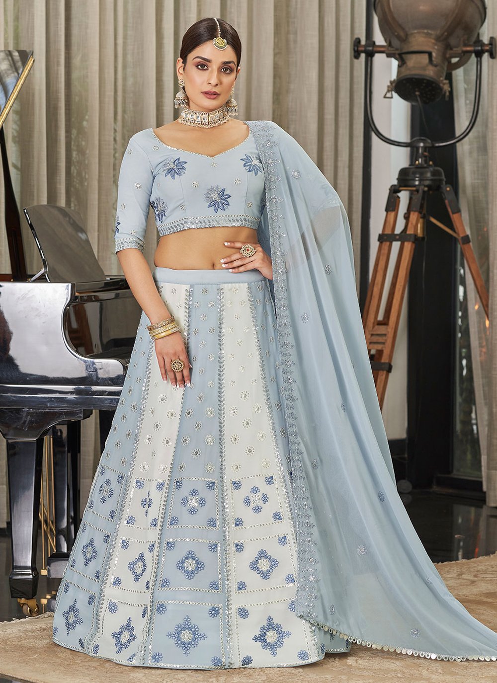 Lehenga Choli Georgette Multi Colour Embroidered Lehenga Choli