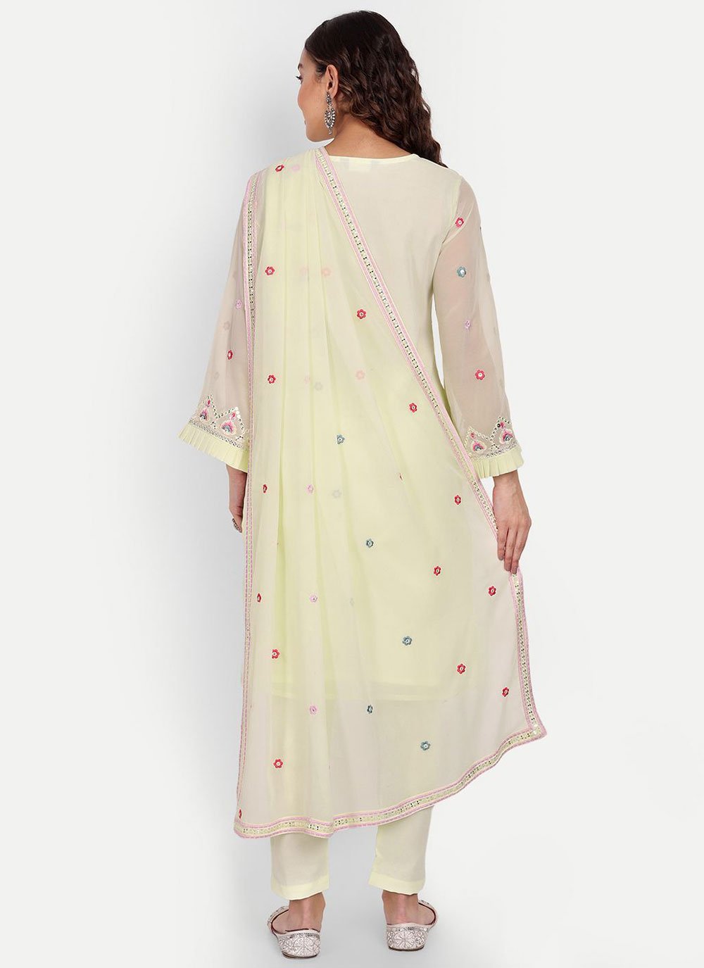 Straight Salwar Suit Georgette Off White Multi Salwar Kameez