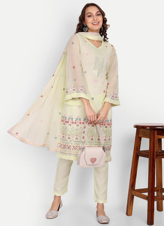 Straight Salwar Suit Georgette Off White Multi Salwar Kameez