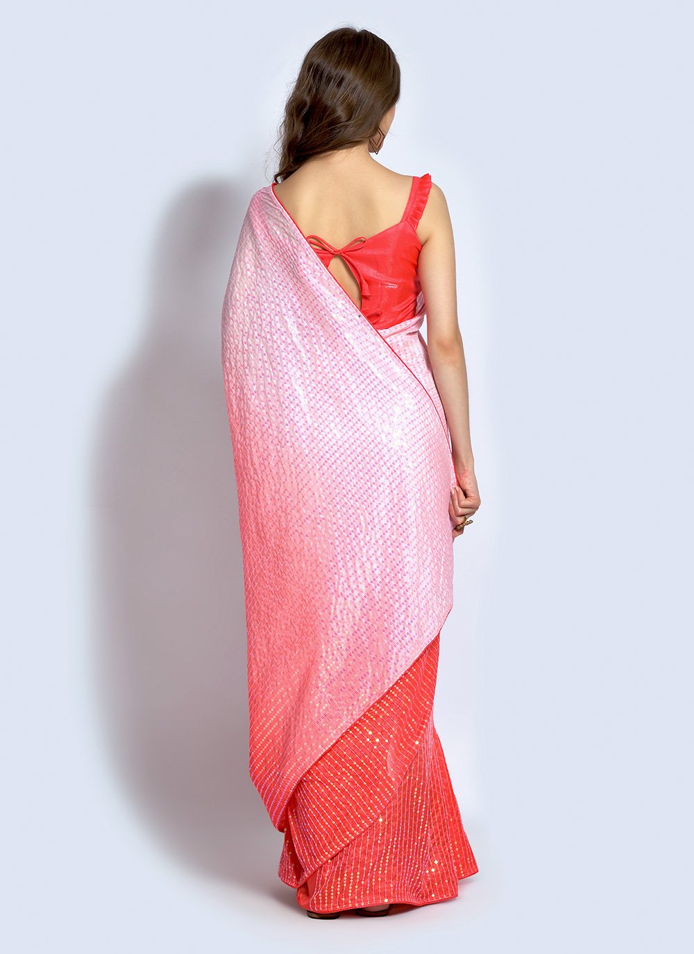 Shaded Saree Georgette Red Sequins Saree