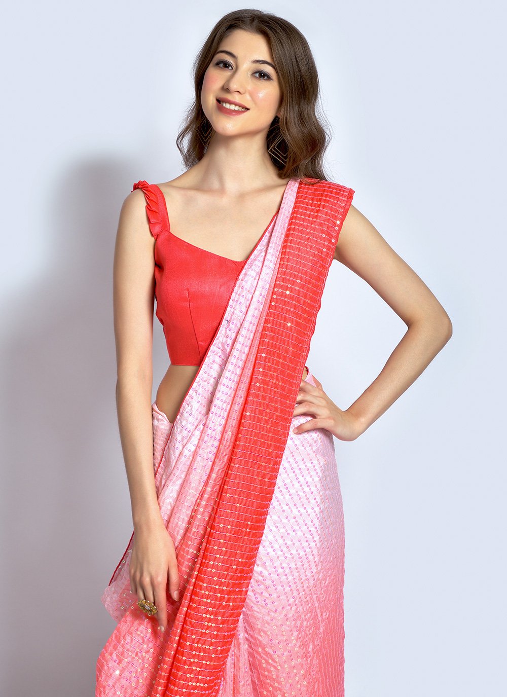 Shaded Saree Georgette Red Sequins Saree