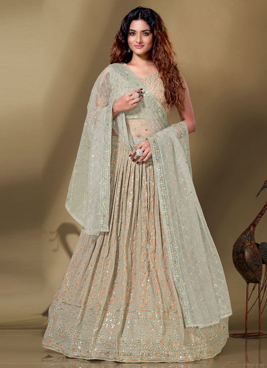 Readymade Lehenga Choli Georgette Viscose Sea Green Embroidered Lehenga Choli