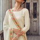 Straight Salwar Suit Georgette Off White Embroidered Salwar Kameez