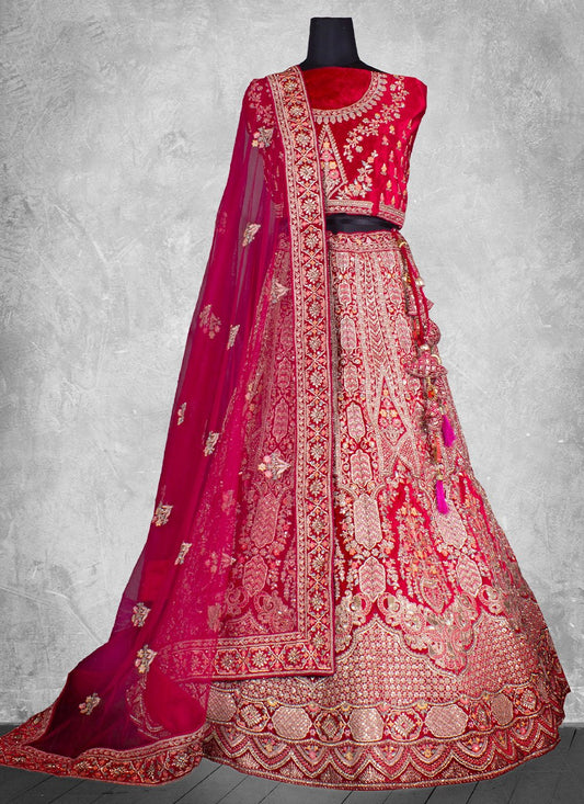 A Line Lehenga Georgette Red Embroidered Lehenga Choli