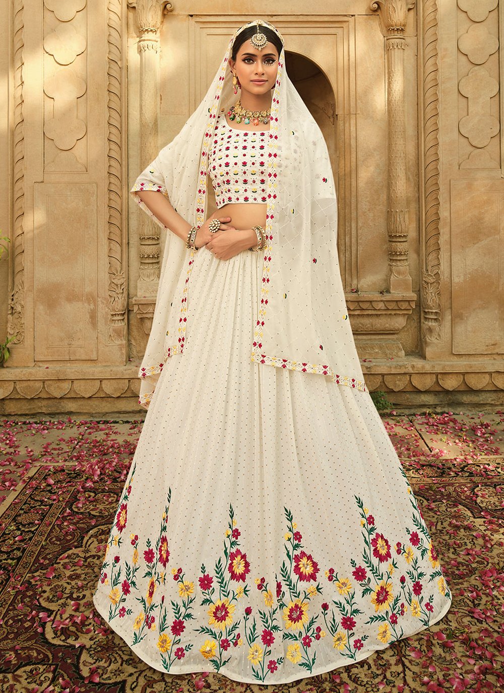 Lehenga Choli Georgette Off White Embroidered Lehenga Choli