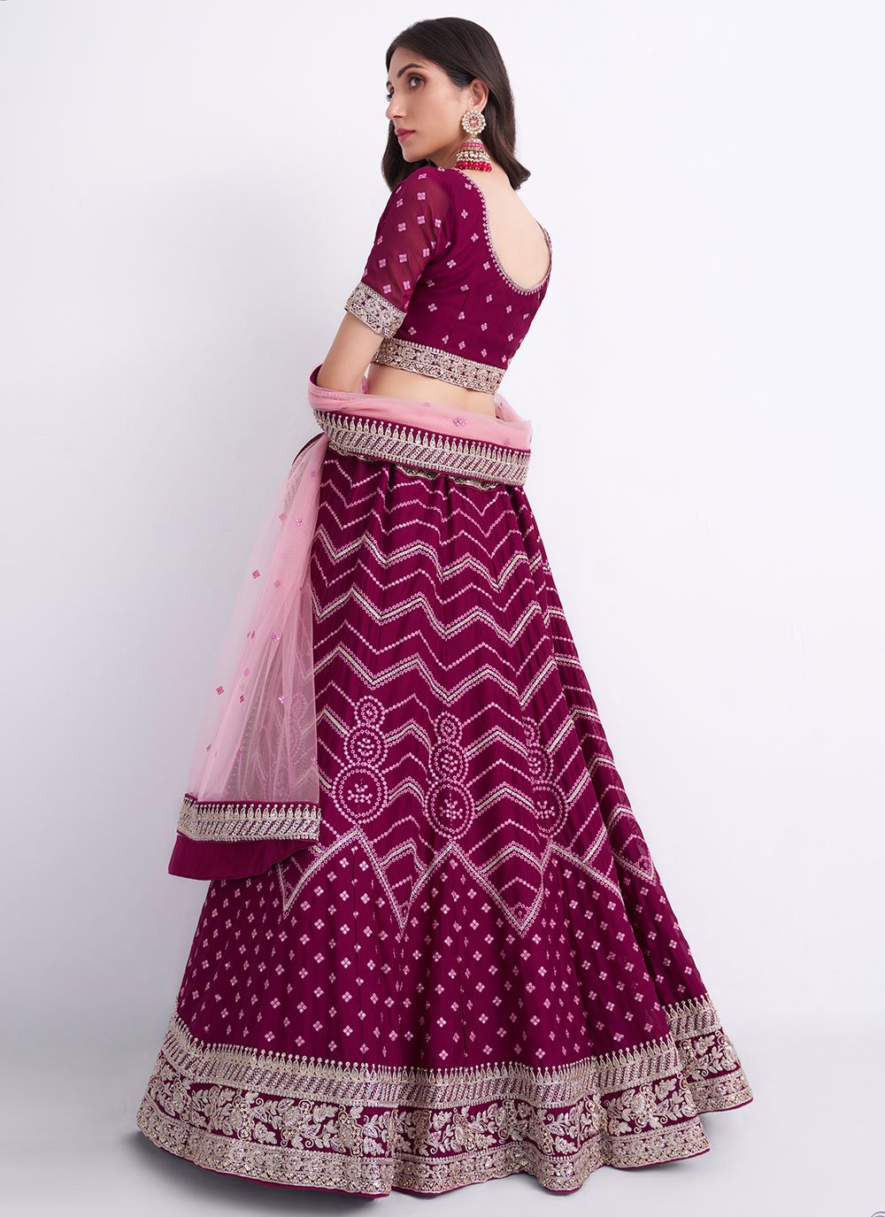 Lehenga Choli Georgette Magenta Embroidered Lehenga Choli