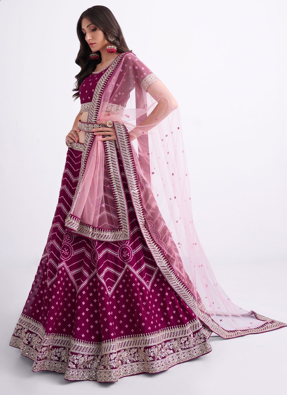 Lehenga Choli Georgette Magenta Embroidered Lehenga Choli