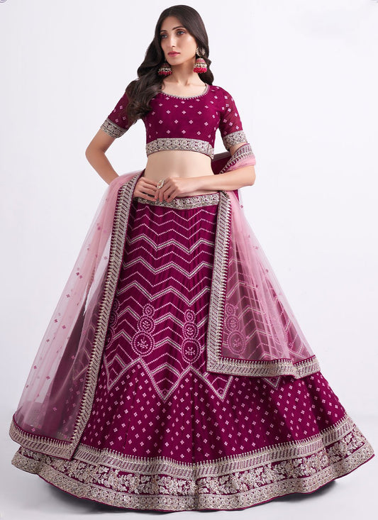 Lehenga Choli Georgette Magenta Embroidered Lehenga Choli