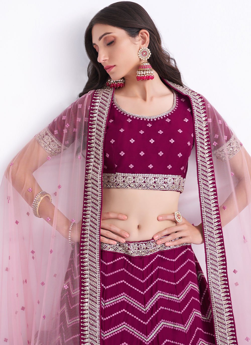 Lehenga Choli Georgette Magenta Embroidered Lehenga Choli