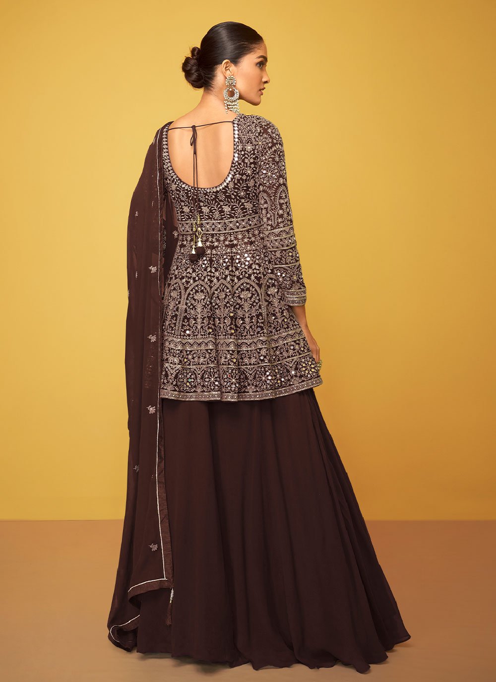 Salwar Suit Georgette Brown Embroidered Salwar Kameez