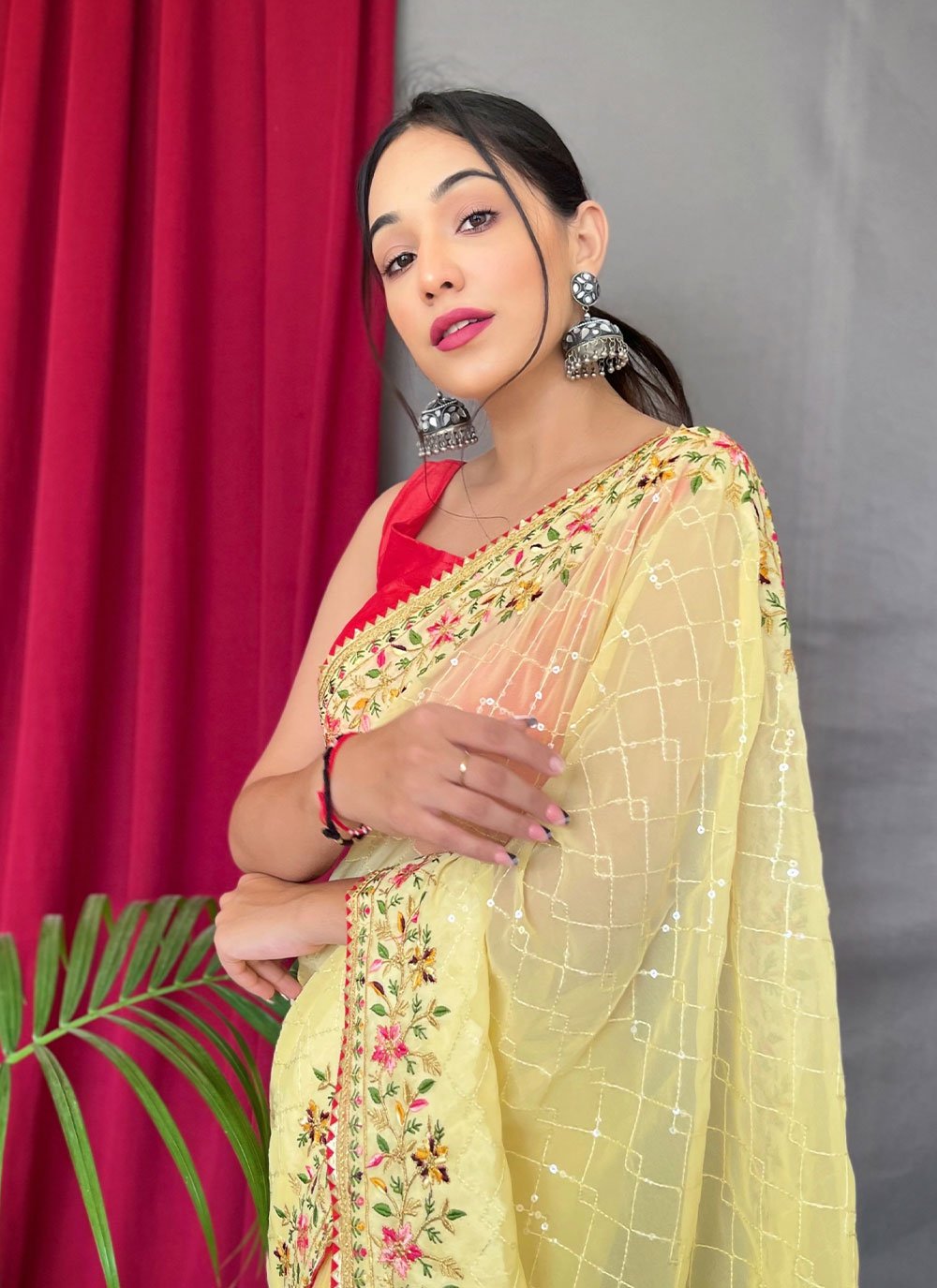 Contemporary Georgette Yellow Sequins Saree