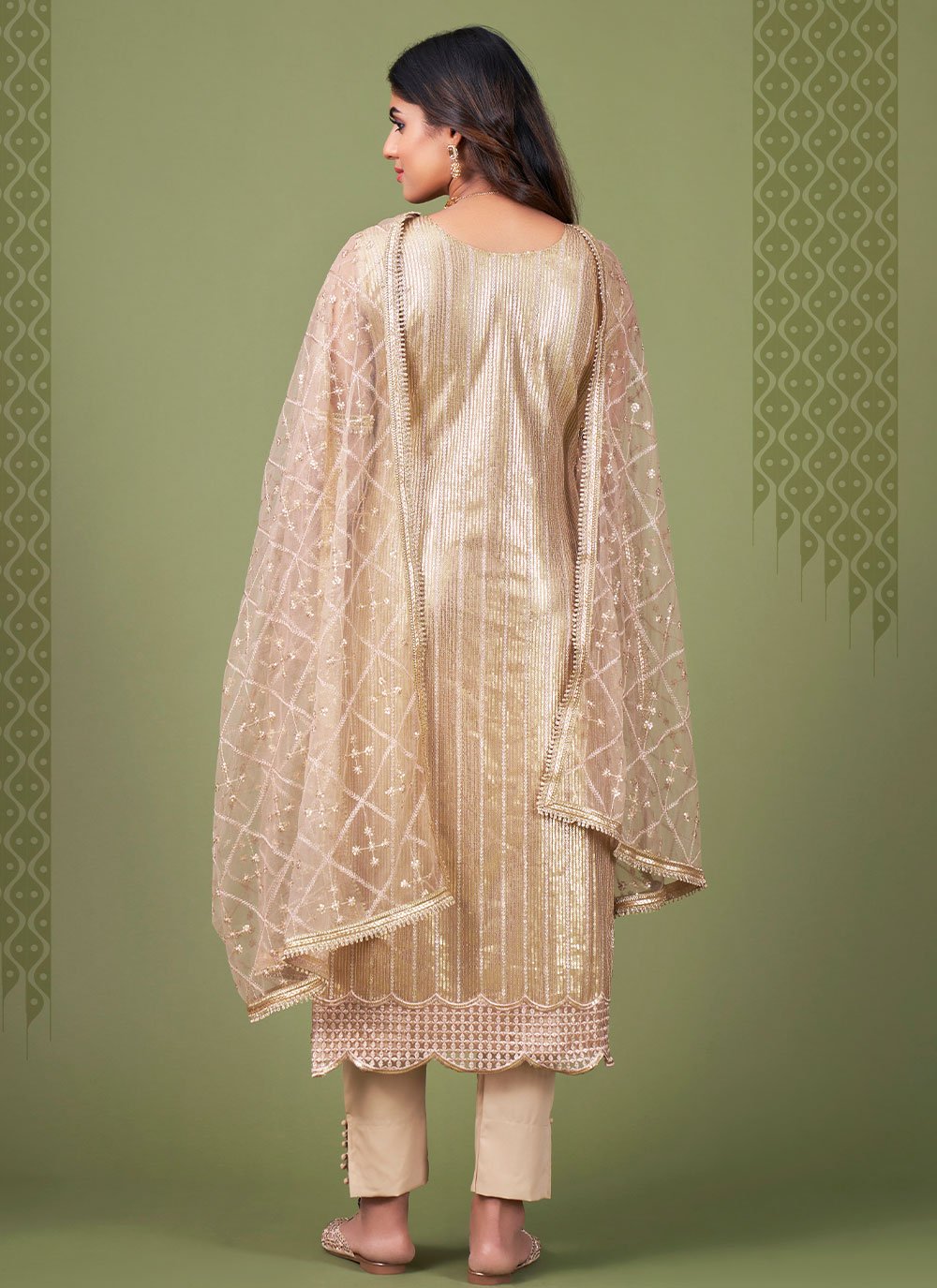 Straight Salwar Suit Net Gold Embroidered Salwar Kameez