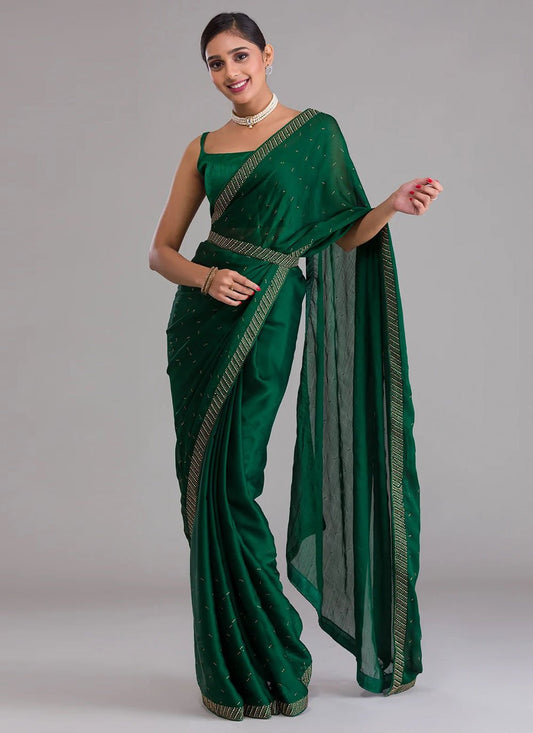 Contemporary Georgette Green Diamond Saree