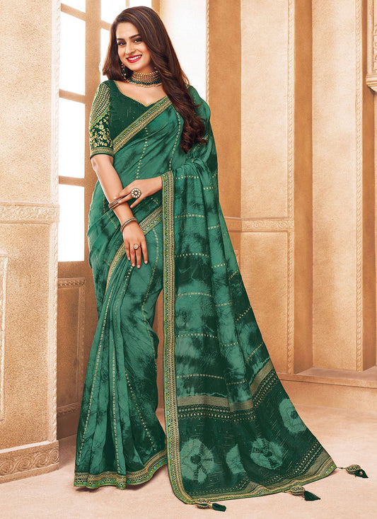 Classic Cotton Viscose Green Patch Border Saree