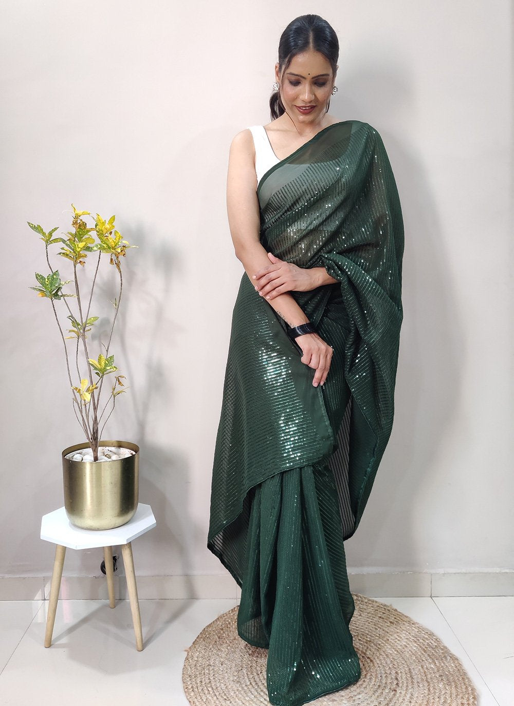 Trendy Saree Georgette Green Sequins Saree