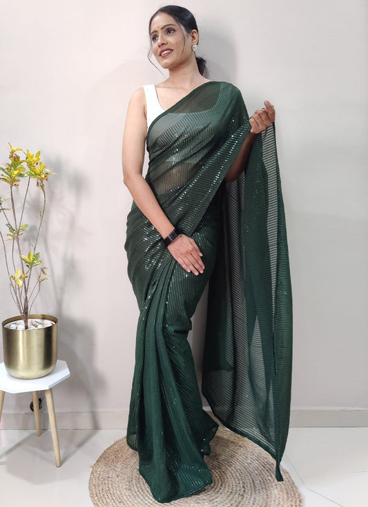 Trendy Saree Georgette Green Sequins Saree