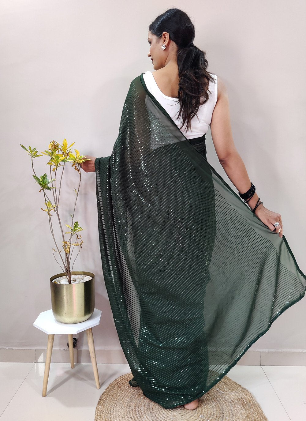 Trendy Saree Georgette Green Sequins Saree