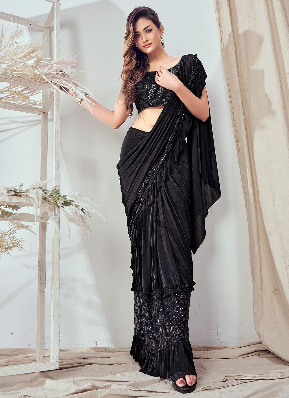 Designer Imported Black Sequins Saree