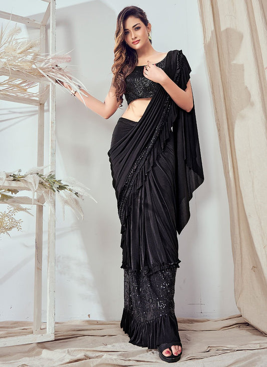 Designer Imported Black Sequins Saree