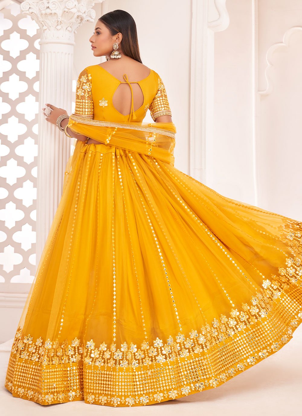 Lehenga Choli Net Mustard Embroidered Lehenga Choli