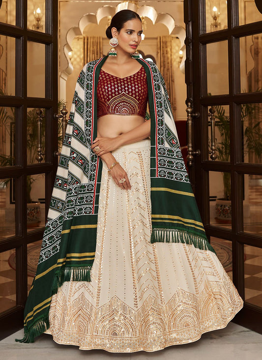 Lehenga Choli Georgette Off White Embroidered Lehenga Choli