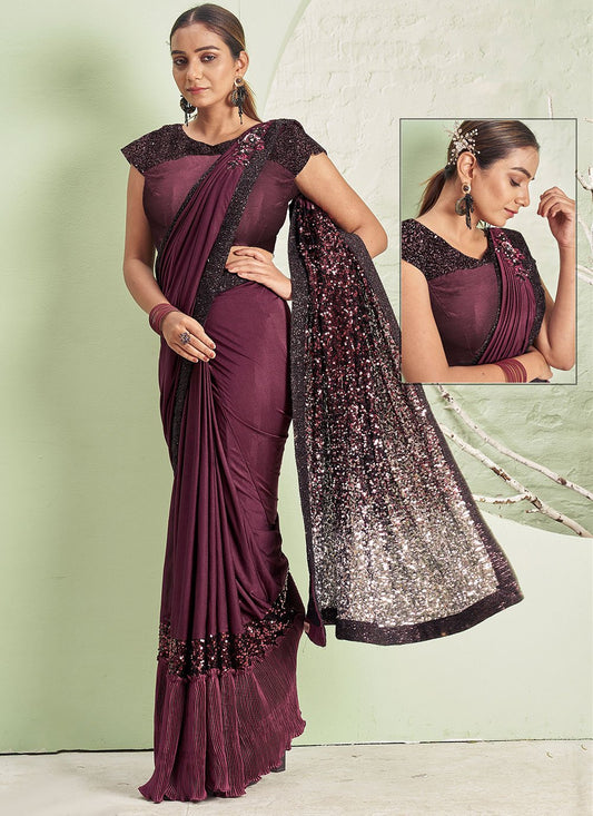 Trendy Saree Lycra Mauve Patch Border Saree