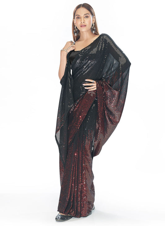 Classic Georgette Maroon Sequins Saree